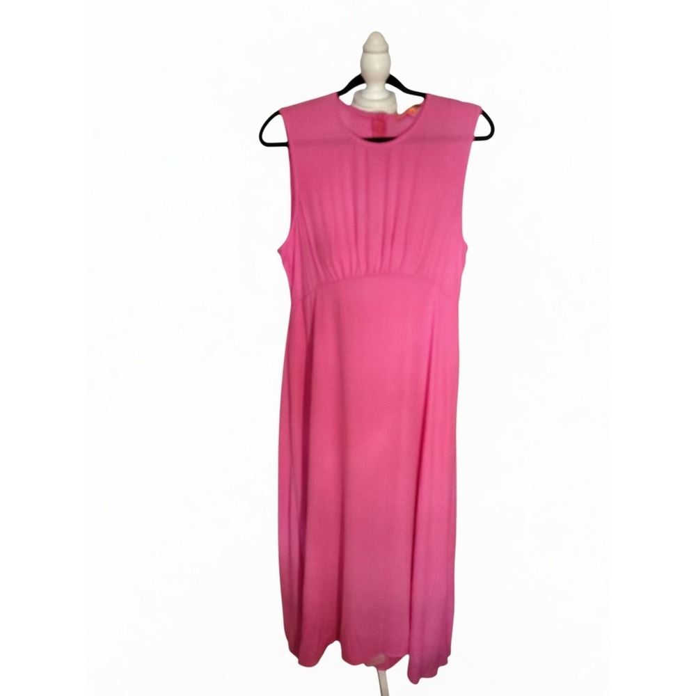 Vilagallo Pink Georgette Sleeveless‎ Midi Dress Pleated Bust Size 46 NEW